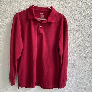 VTG L.L. BEAN Polo Shirt Long Sleeve Red Sz M 100% Cotton